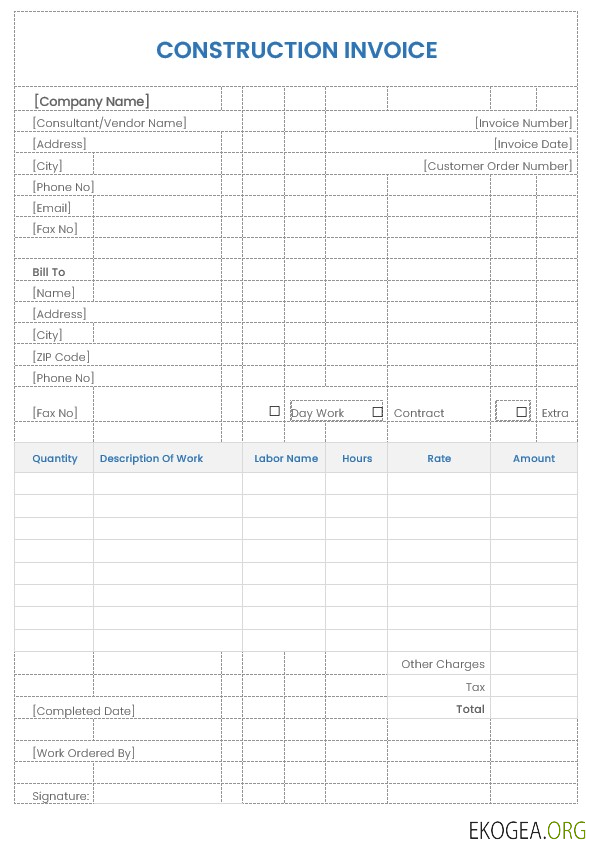 Exemple de modèle de facture de construction